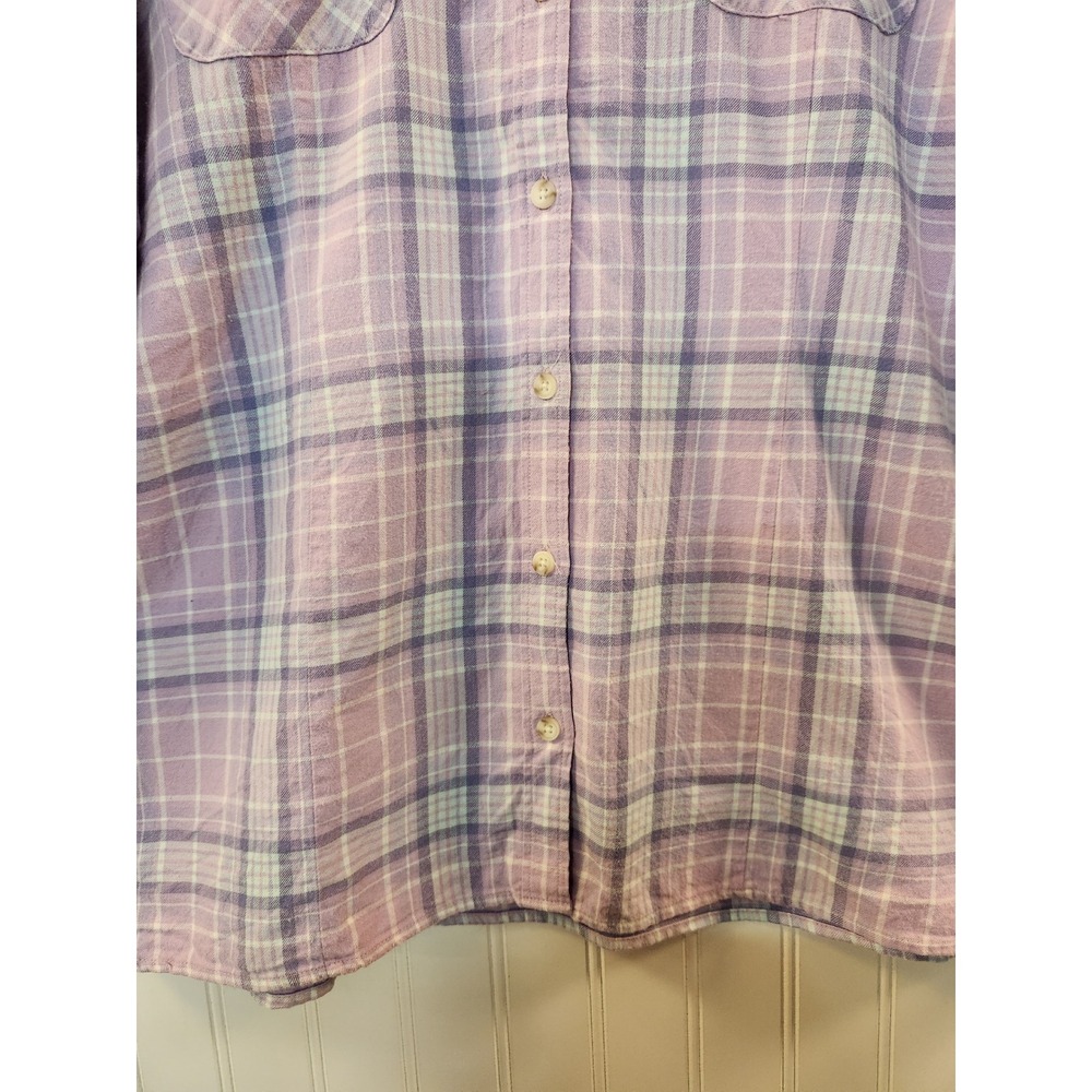 LL Bean Women XL Purple Lavender Plaid Flannel Button Down Shirt Casual Outdoor - Picture 7 of 13